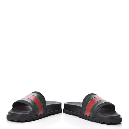 Gucci Rubber Web Mens Lug Sole Slide Sandals 10 Black Green Red 12 of 14