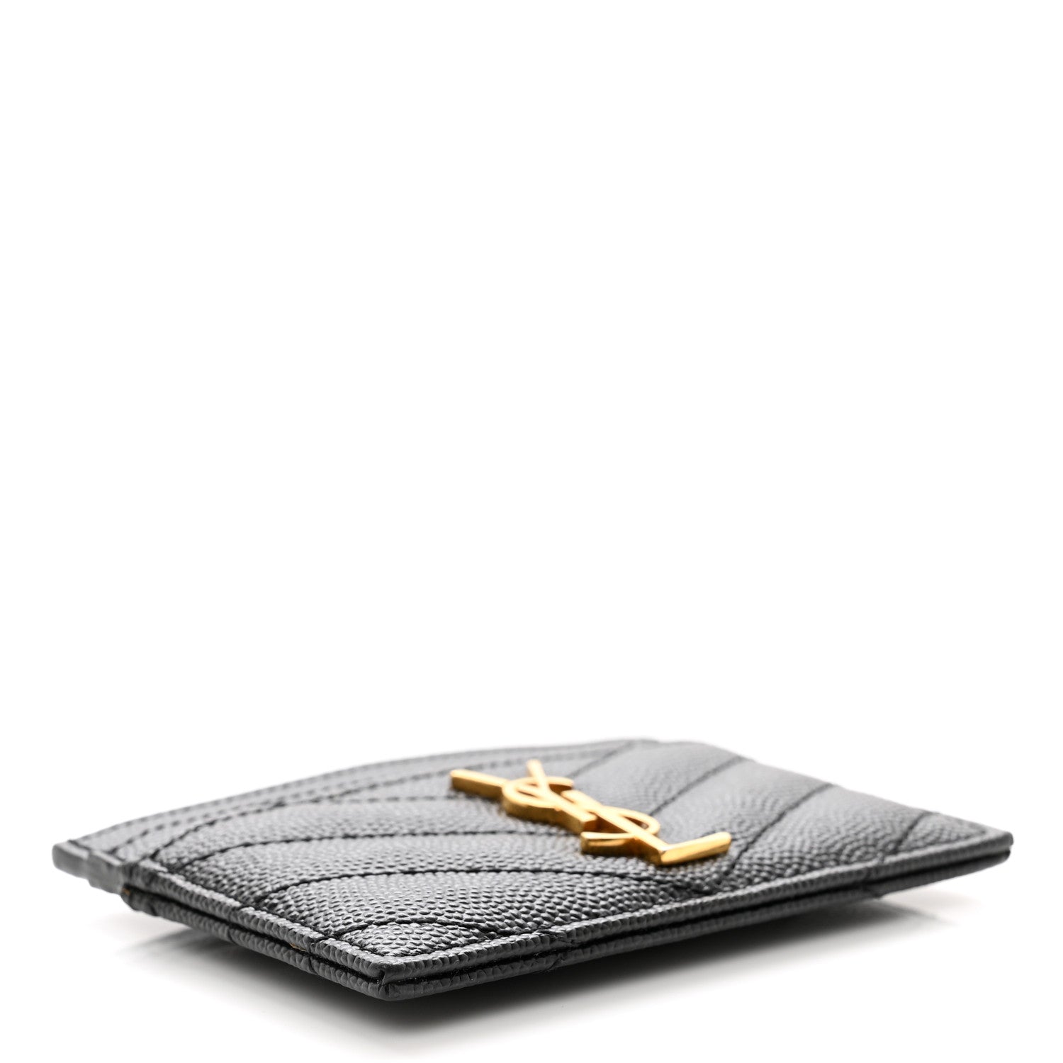 Saint Laurent Grain De Poudre Matelasse Chevron Monogram Credit Card Case Black 4 of 7