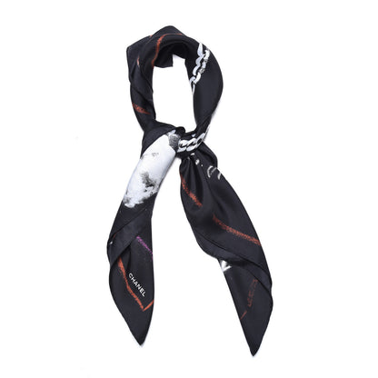 Chanel Silk Twill Chalk Print CC Square Scarf Black 1 of 5
