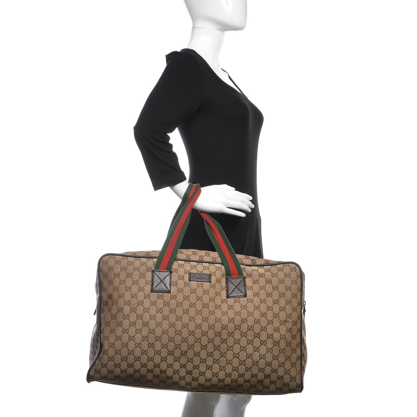 GG Monogram Web Large Collapsible Carry On Duffle Beige Brown