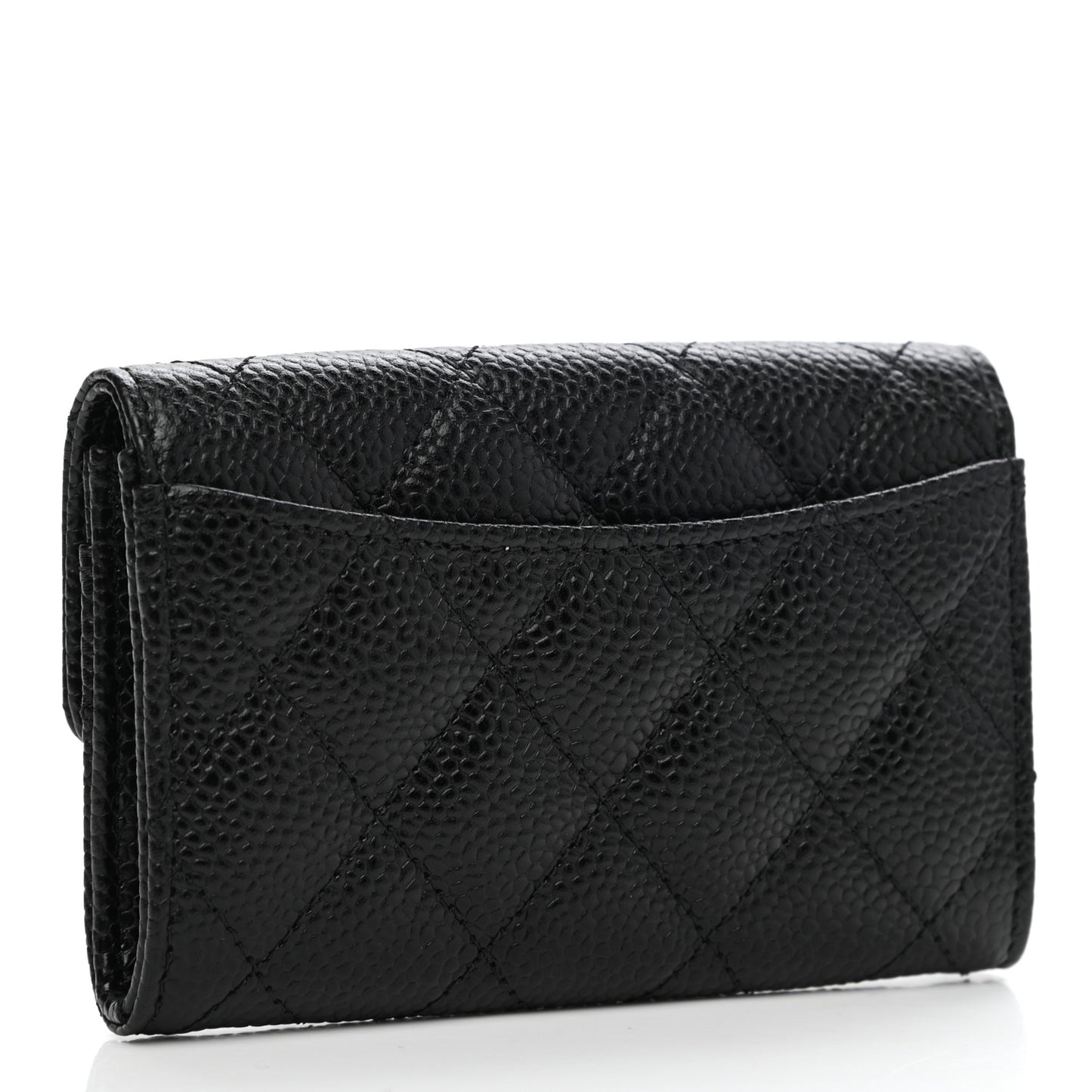 Caviar Quilted Flap Card Holder Wallet Black