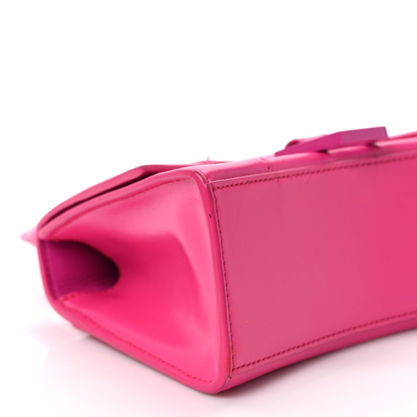 Shiny Box Calfskin Tonal B Hourglass Top Handle Bag XS Fuchsia