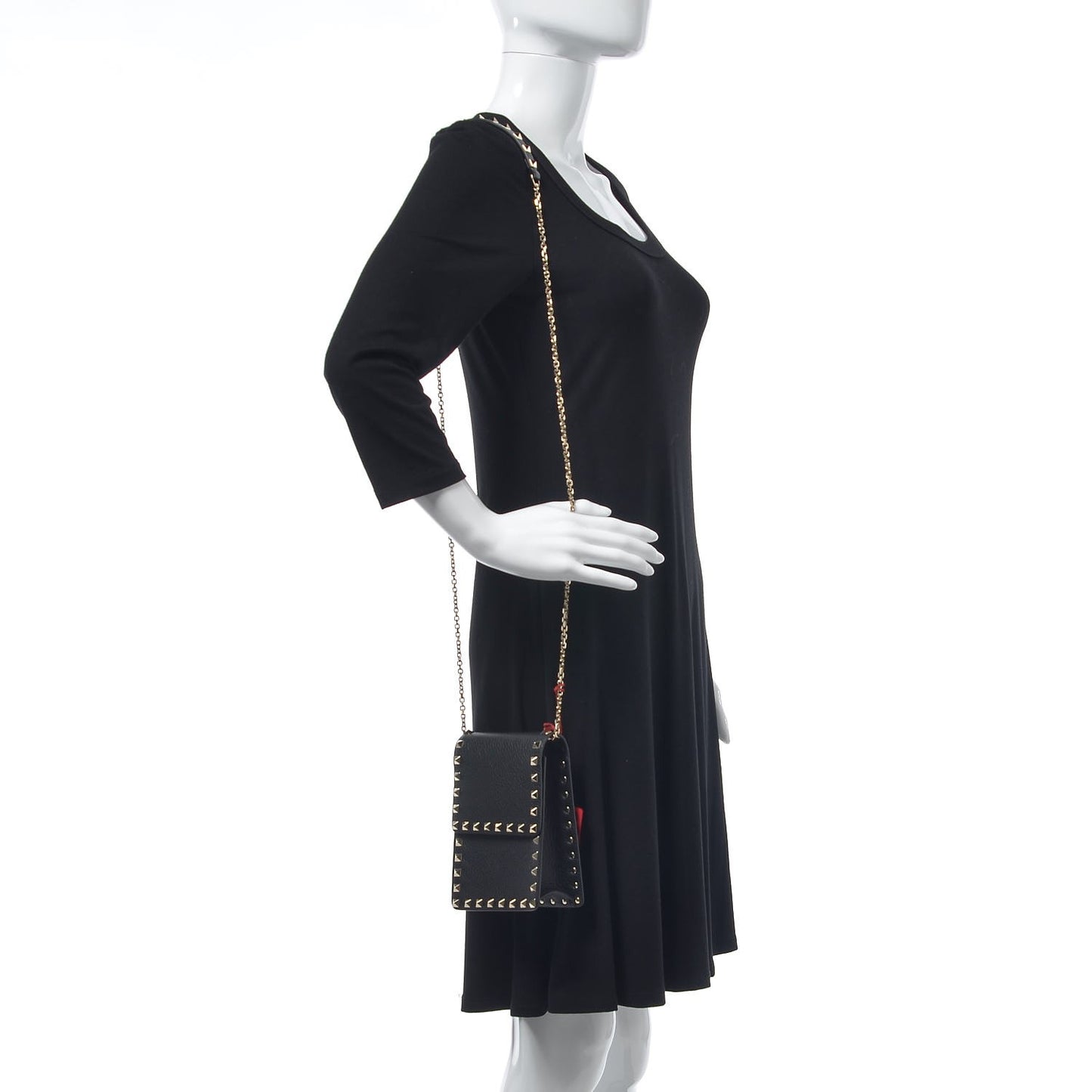 Pebbled Calfskin Rockstud Crossbody Black