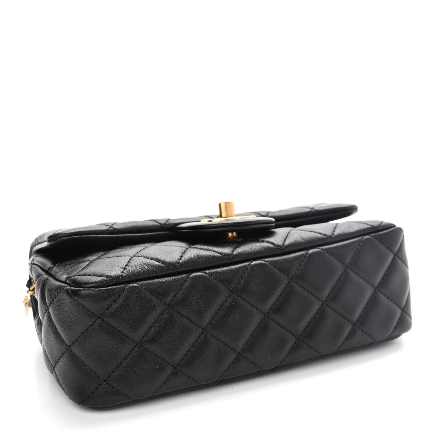 Lambskin Quilted Mini Rectangular Pearl Crush Flap Black