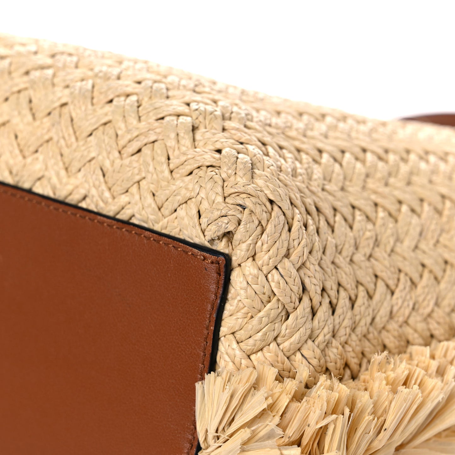 Raffia Calfskin Rockstud Shoulder Tote Naturale Saddle Brown