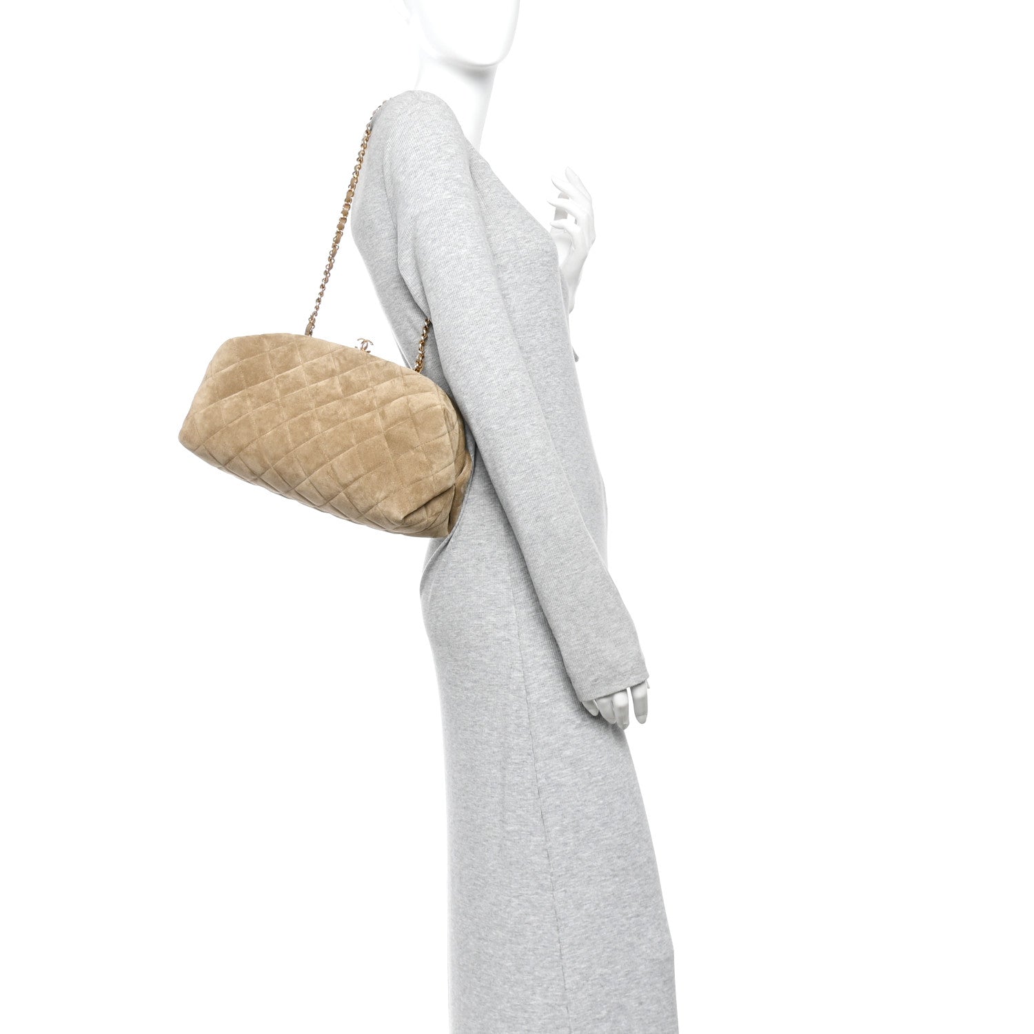 Chanel Suede Clutch With Chain Dark Beige 2 of 11