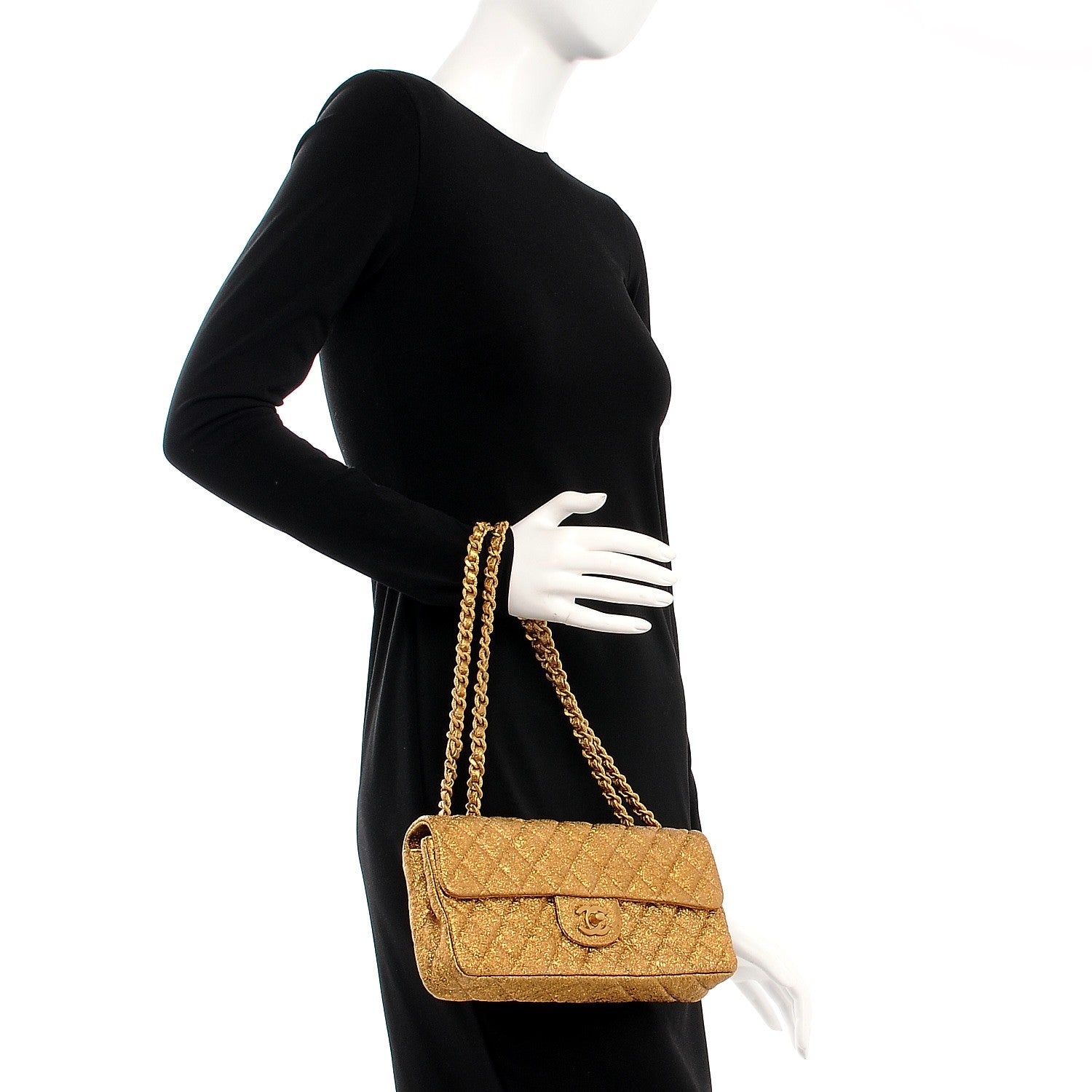 Chanel Metallic Crackled Calfskin Quilted East West Flap Dark Gold 2 of 8