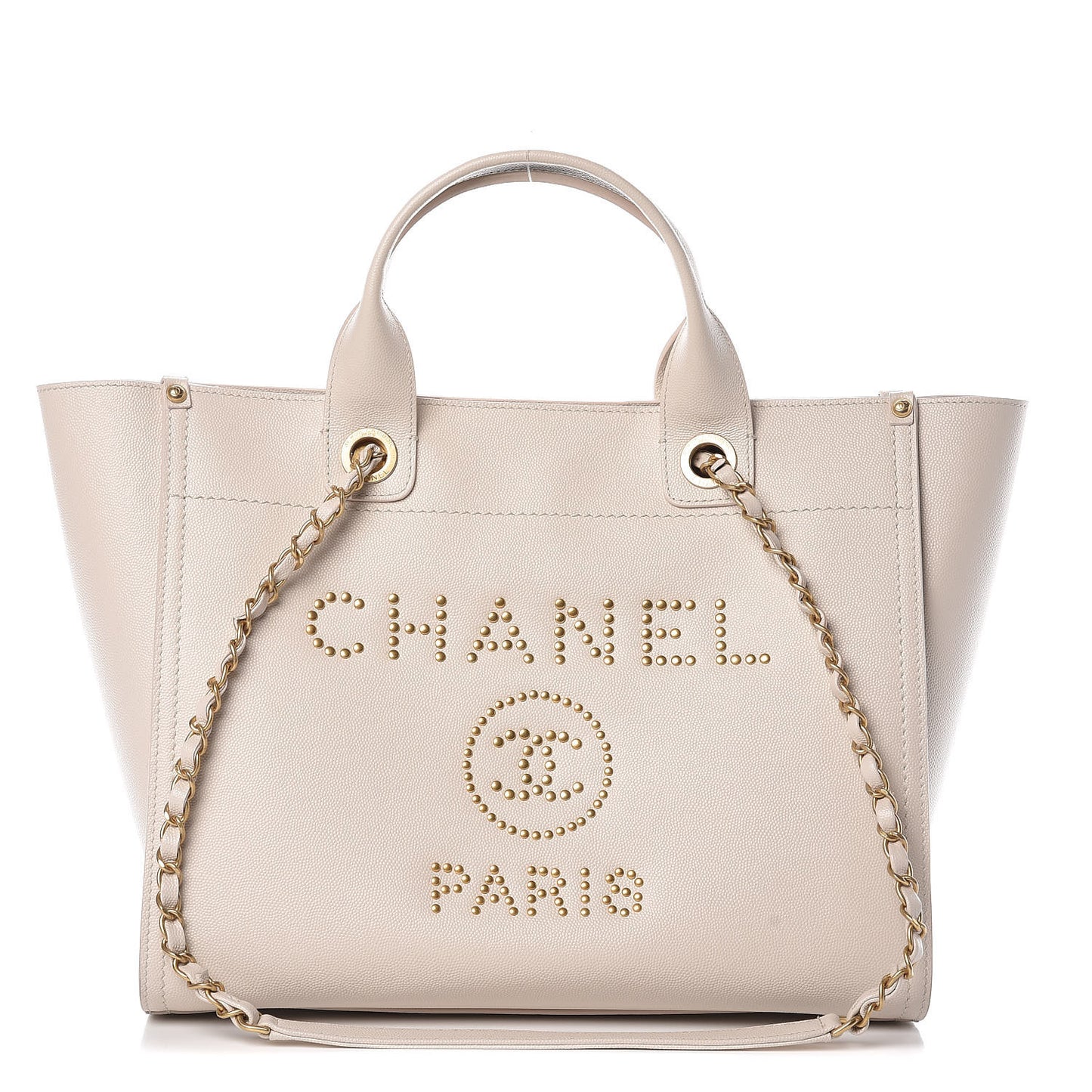 Caviar Small Studded Deauville Tote Ivory