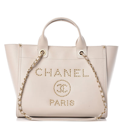 Chanel Caviar Small Studded Deauville Tote Ivory 1 of 15