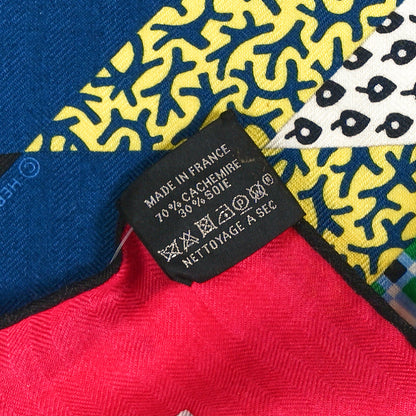 Hermes Cashmere Silk American Quilts Shawl 140 Fuchsia Black Multicolor 3 of 3