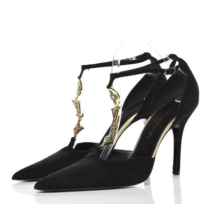 Louis Vuitton Suede Vegas T Strap Pumps 39.5 Black 2 of 10