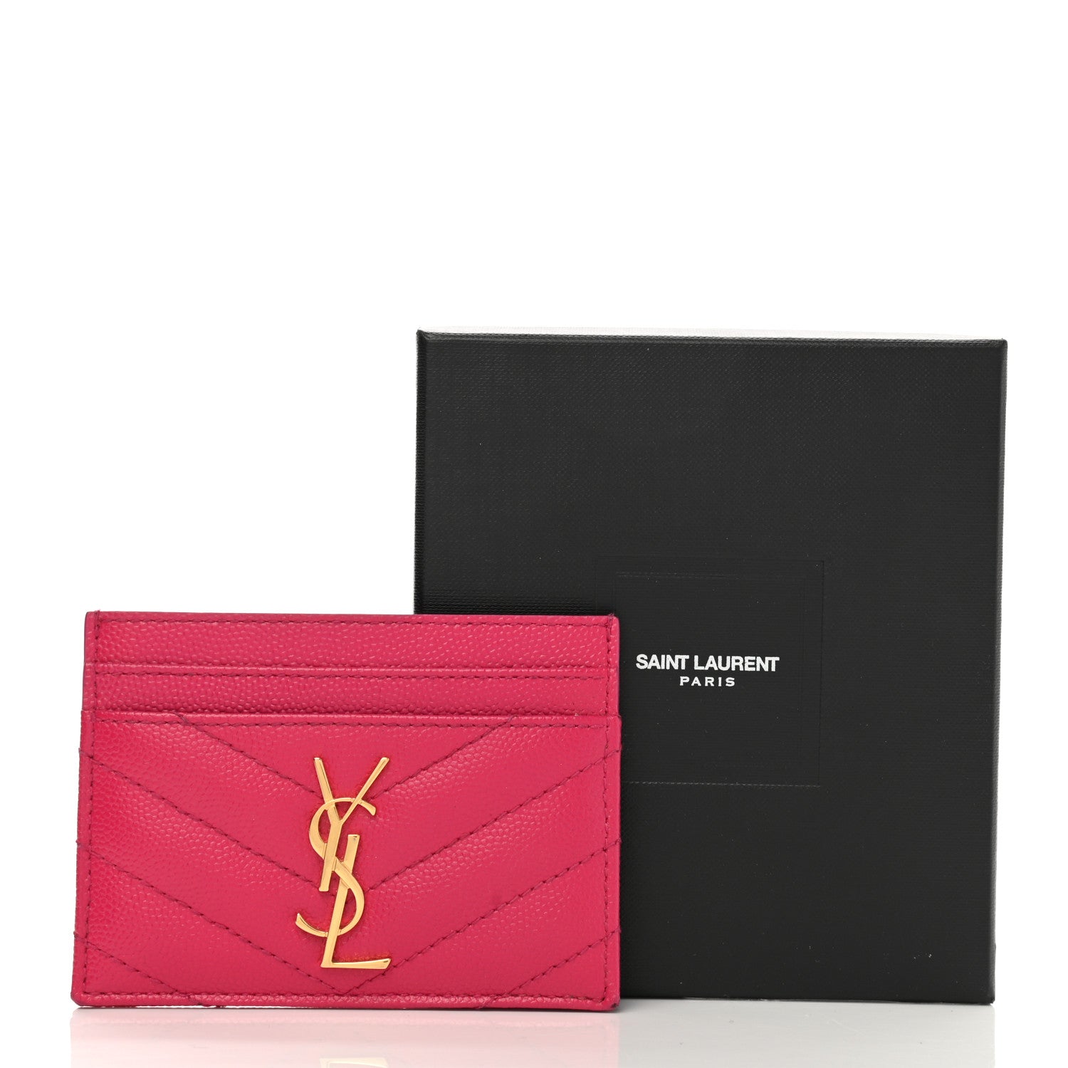 Saint Laurent Grain De Poudre Matelasse Chevron Monogram Credit Card Case Fresh Fuxia 8 of 8