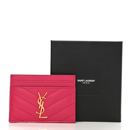 Saint Laurent Grain De Poudre Matelasse Chevron Monogram Credit Card Case Fresh Fuxia 8 of 8