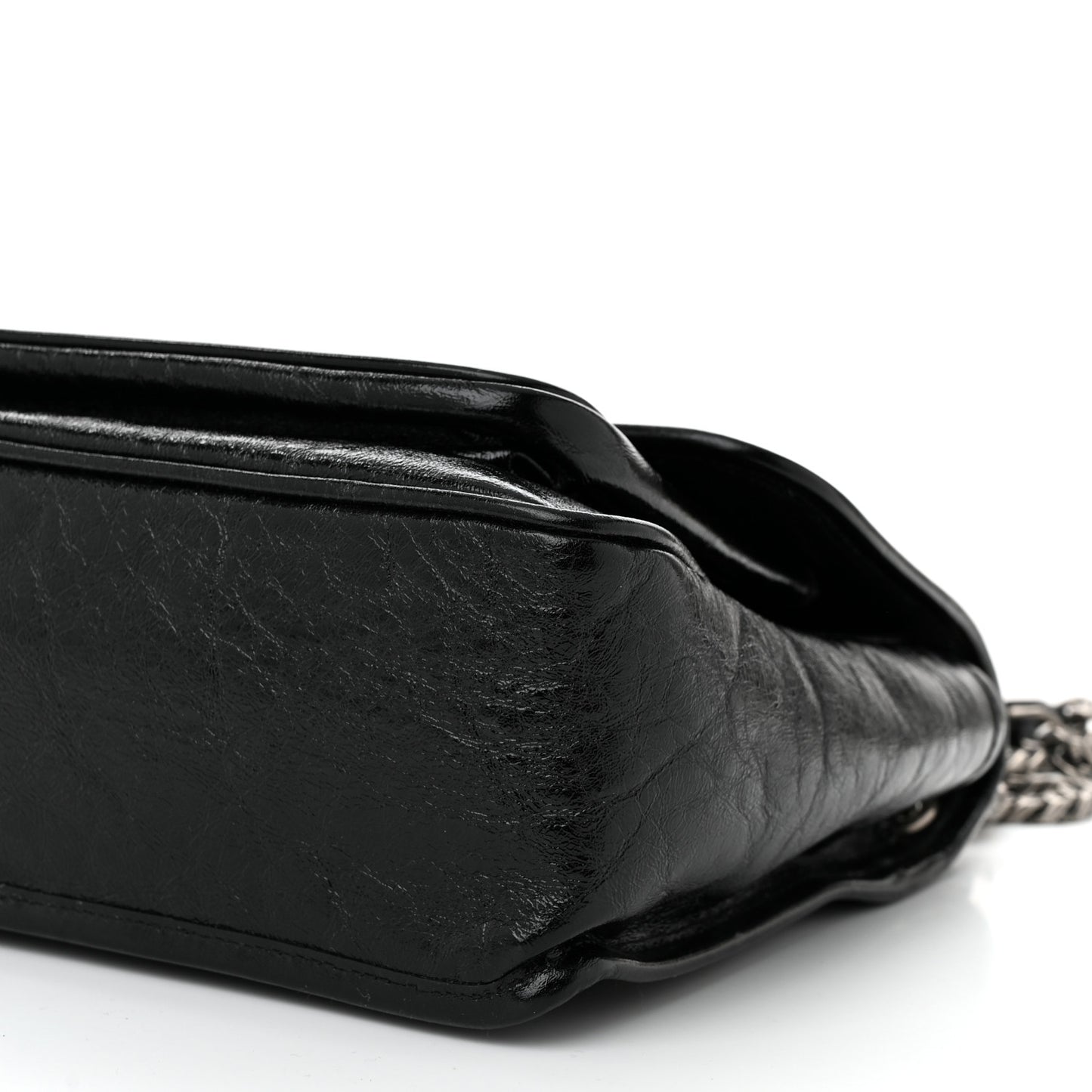 Crinkled Calfskin Monogram Medium Niki Chain Satchel Black