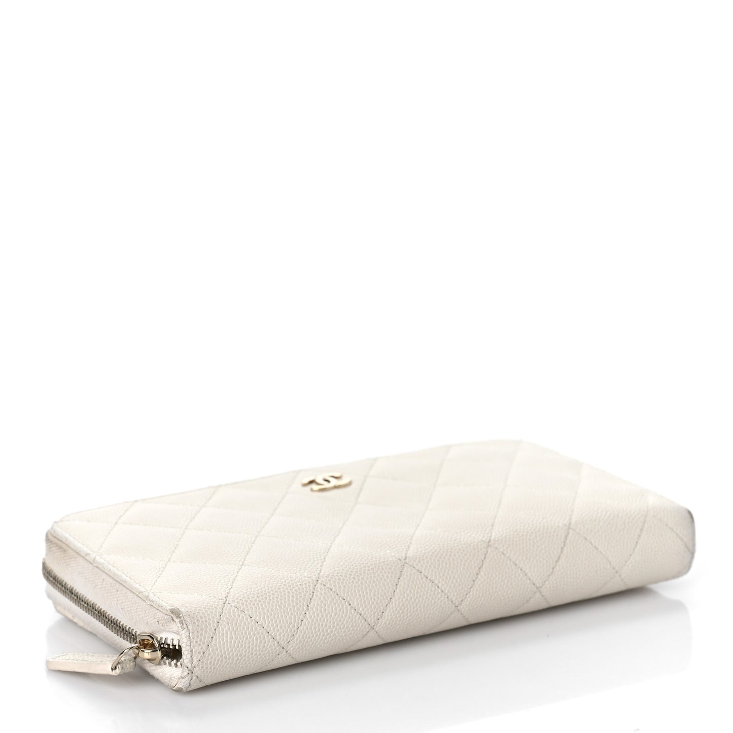 Caviar Quilted Large Gusset Zip Around Wallet White
