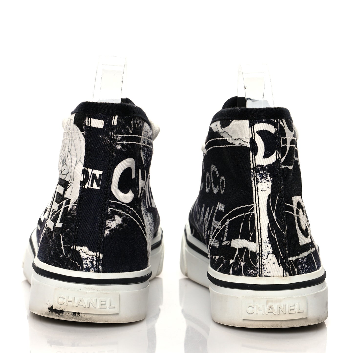 Printed Fabric High Top Logo Sneakers 37 White Black