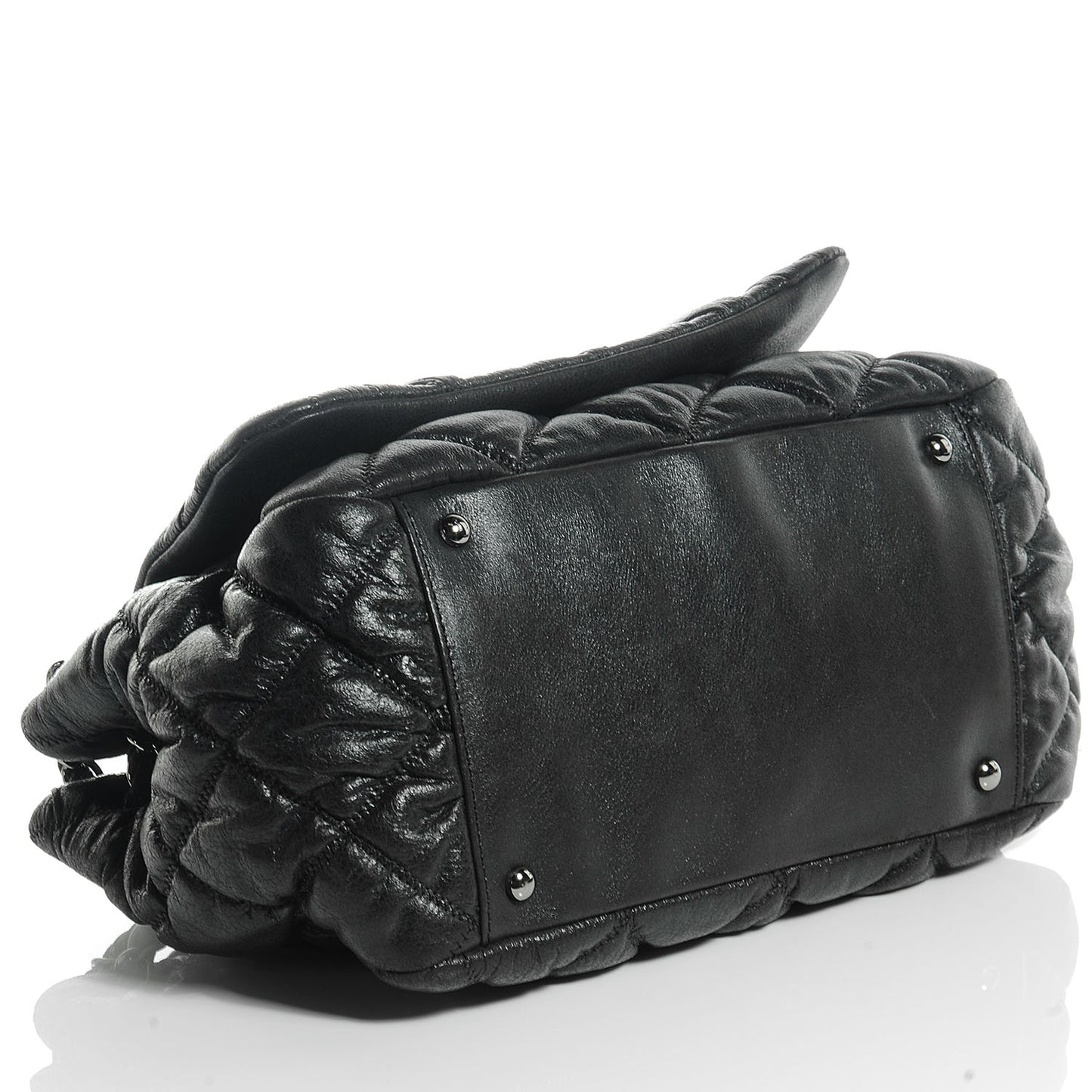 Calfskin Bubble Quilt Accordion Flap Black