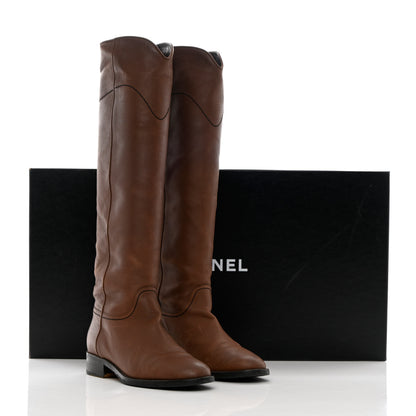 Chanel Calfskin Ascot Knee High CC Boots 36.5 Light Brown 15 of 15