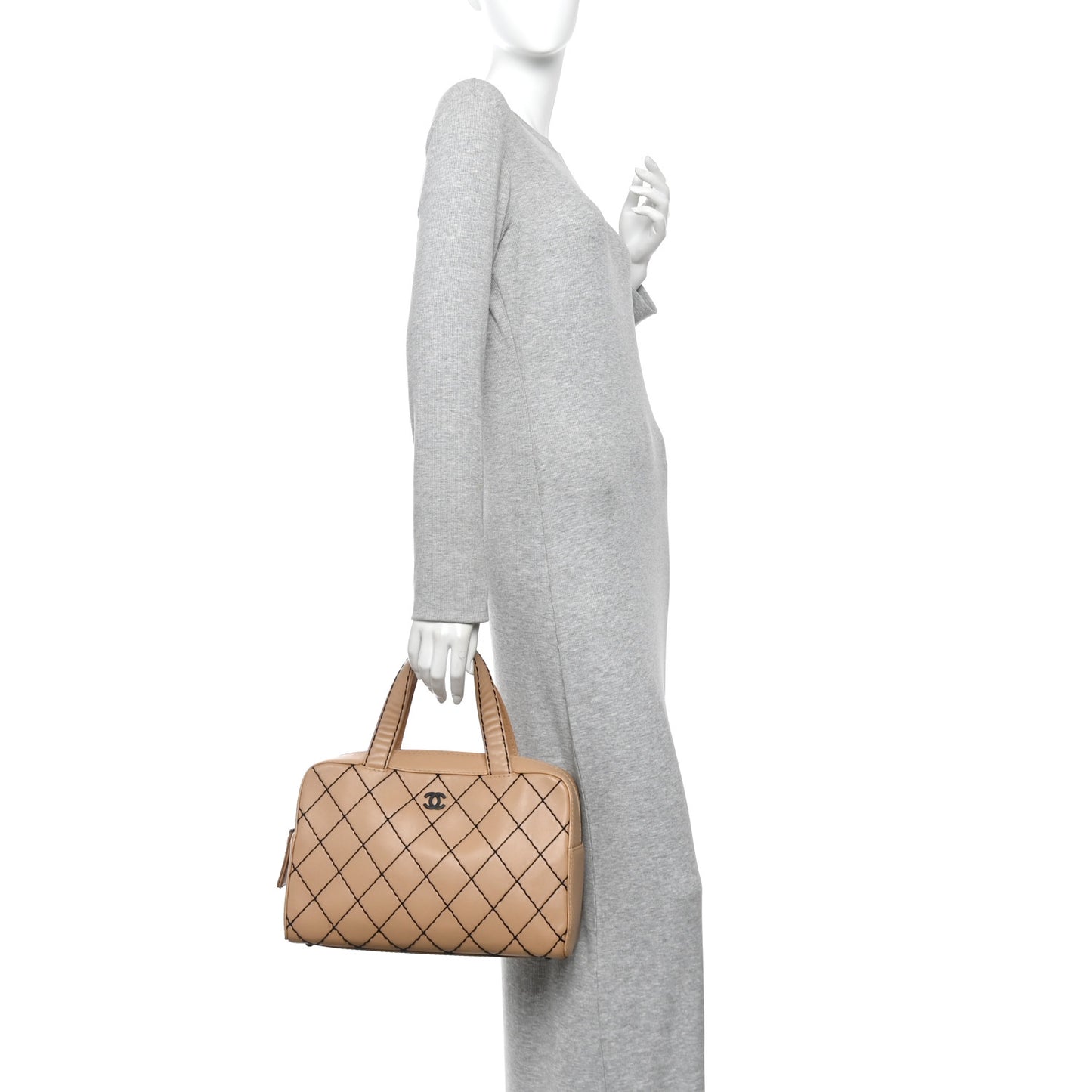 Calfskin Wild Stitch Top Handle Bag Beige