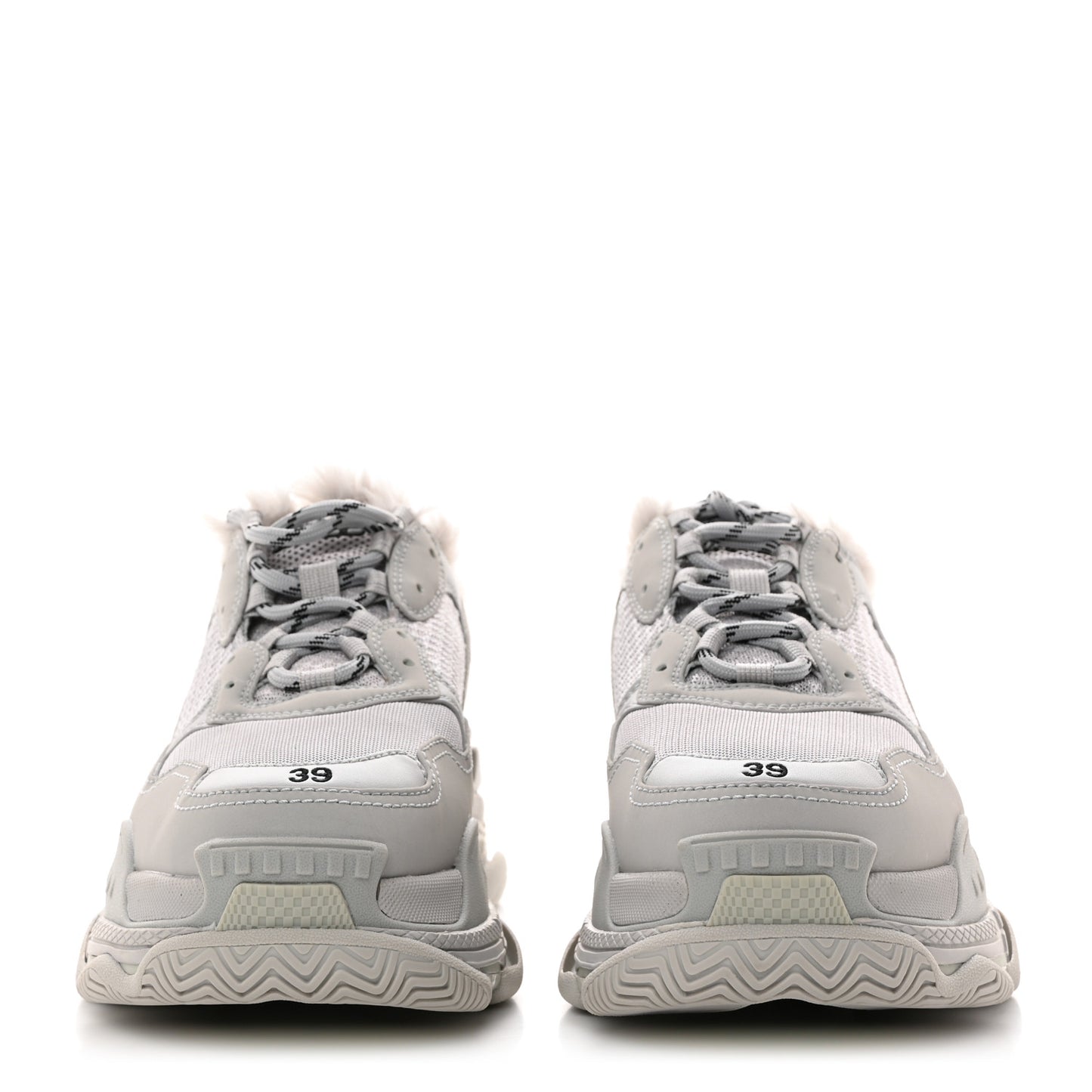 Fabric Mesh Faux Fur Triple S Sneakers 39 Grey