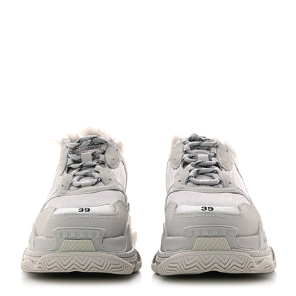 Balenciaga Fabric Mesh Faux Fur Triple S Sneakers 39 Grey 2 of 9