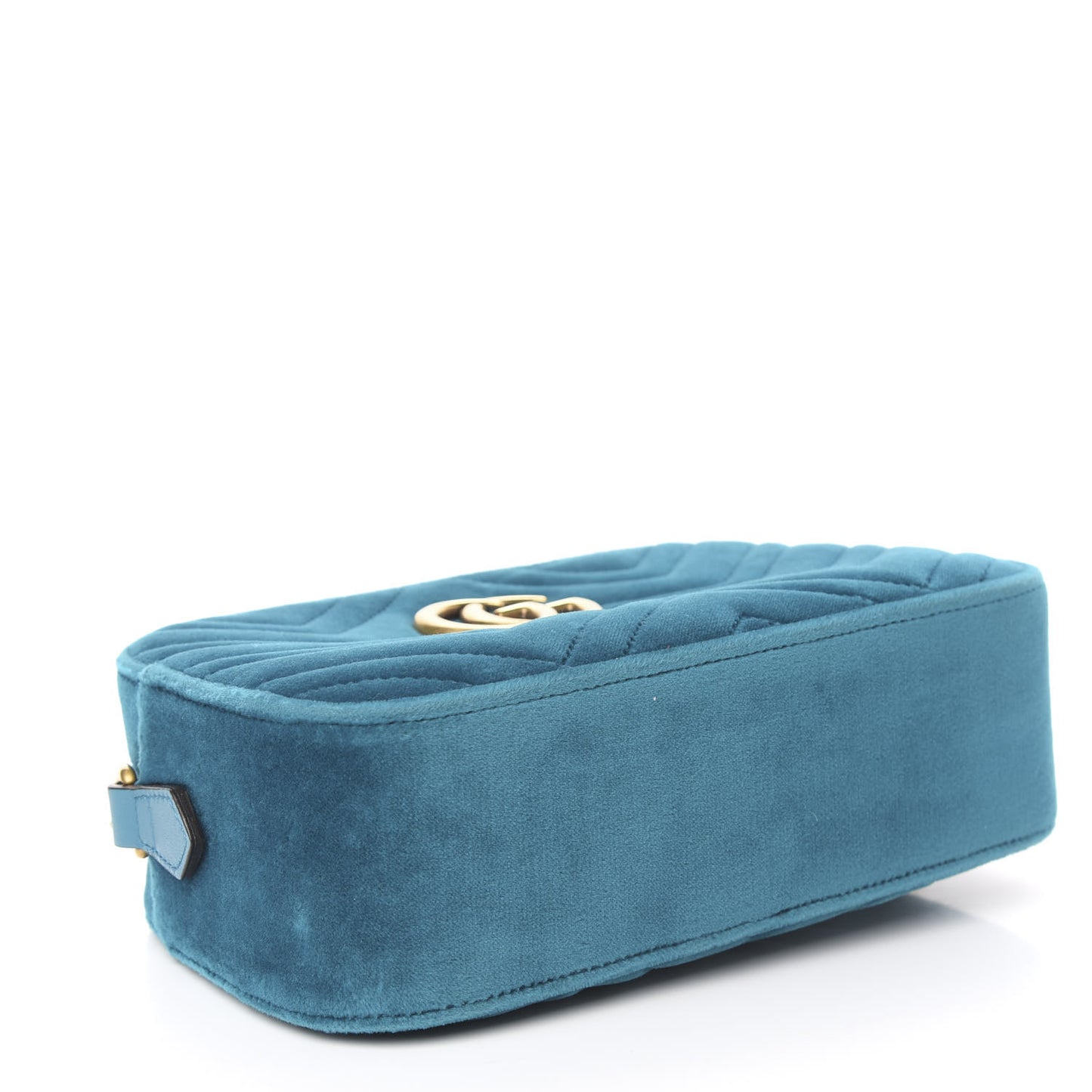 Velvet Matelasse Small GG Marmont Chain Shoulder Bag Pavone Cyan
