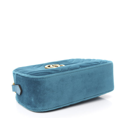 Gucci Velvet Matelasse Small GG Marmont Chain Shoulder Bag Pavone Cyan 4 of 11