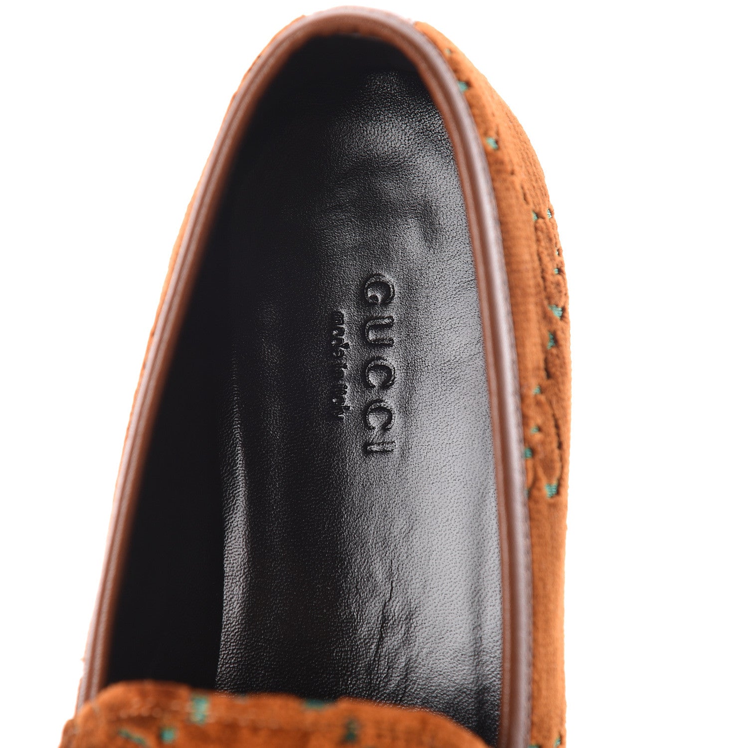 Gucci Velvet GG Monogram Horsebit Womens Jordaan Loafers 36.5 Cognac Green 5 of 8