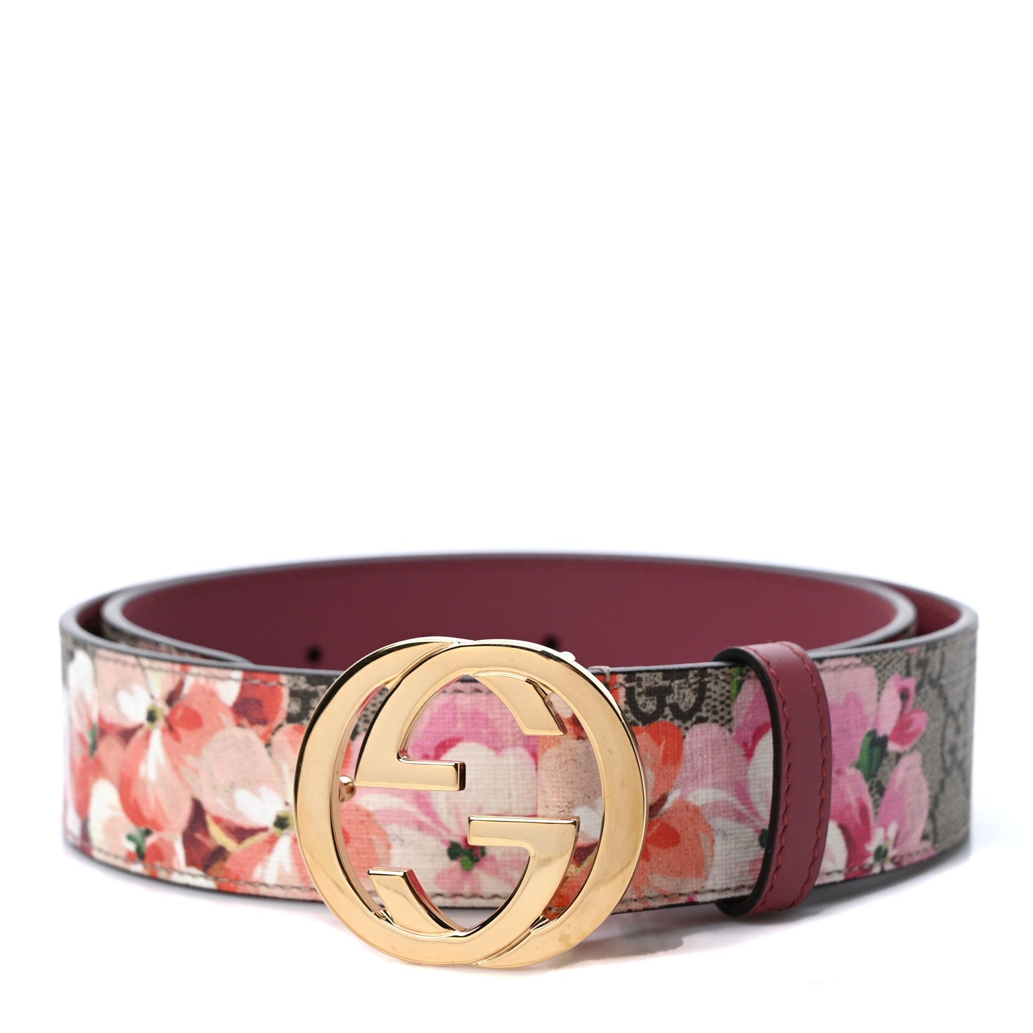 Gucci GG Supreme Monogram Blooms Moon Calfskin Interlocking G 37mm Belt 80 32 Beige Ebony Multicolor Dry Rose 1 of 4