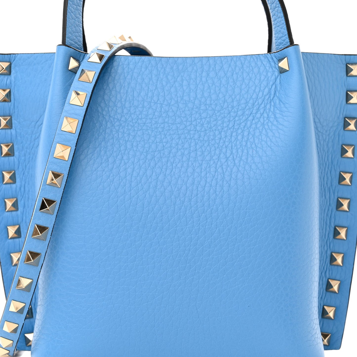 Pebbled Calfskin Small Rockstud Crossbody Tote Denim