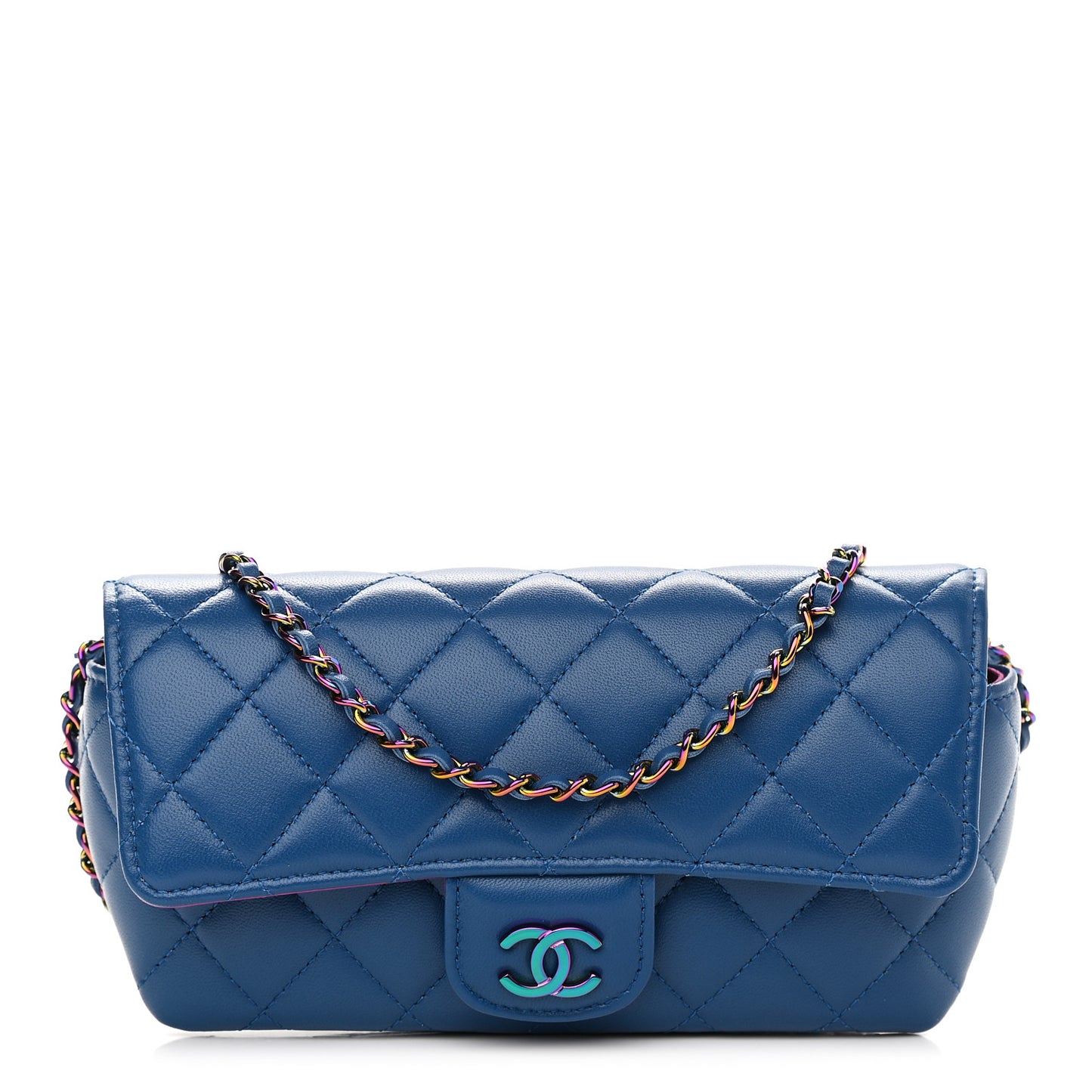 Lambskin Quilted Glasses Case With Chain Blue Purple