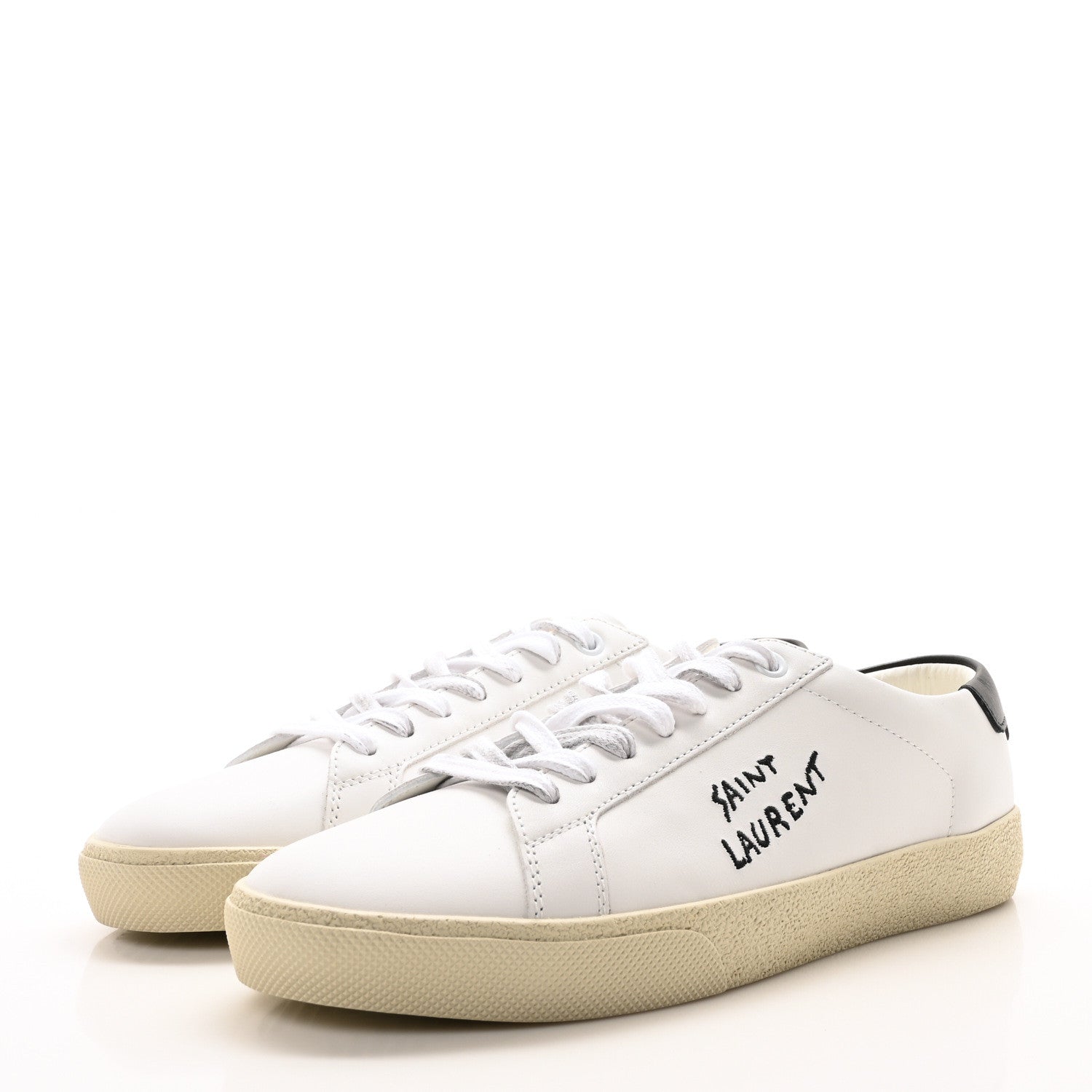 Saint Laurent Calfskin Embroidered Court Classic Sneakers 38 White Black 4 of 9