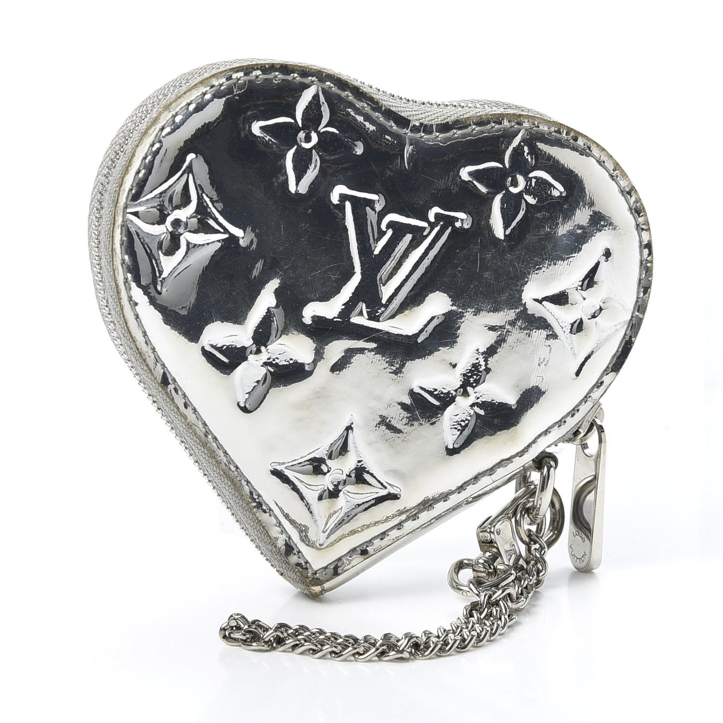 Monogram Miroir Heart Coin Purse Silver