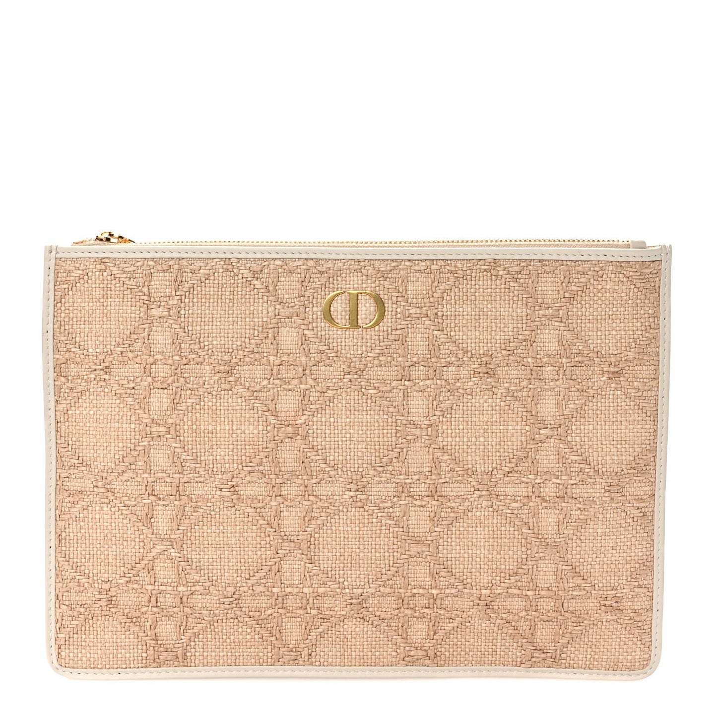 Raffia Cannage Large Caro Daily Zipped Pouch Natural