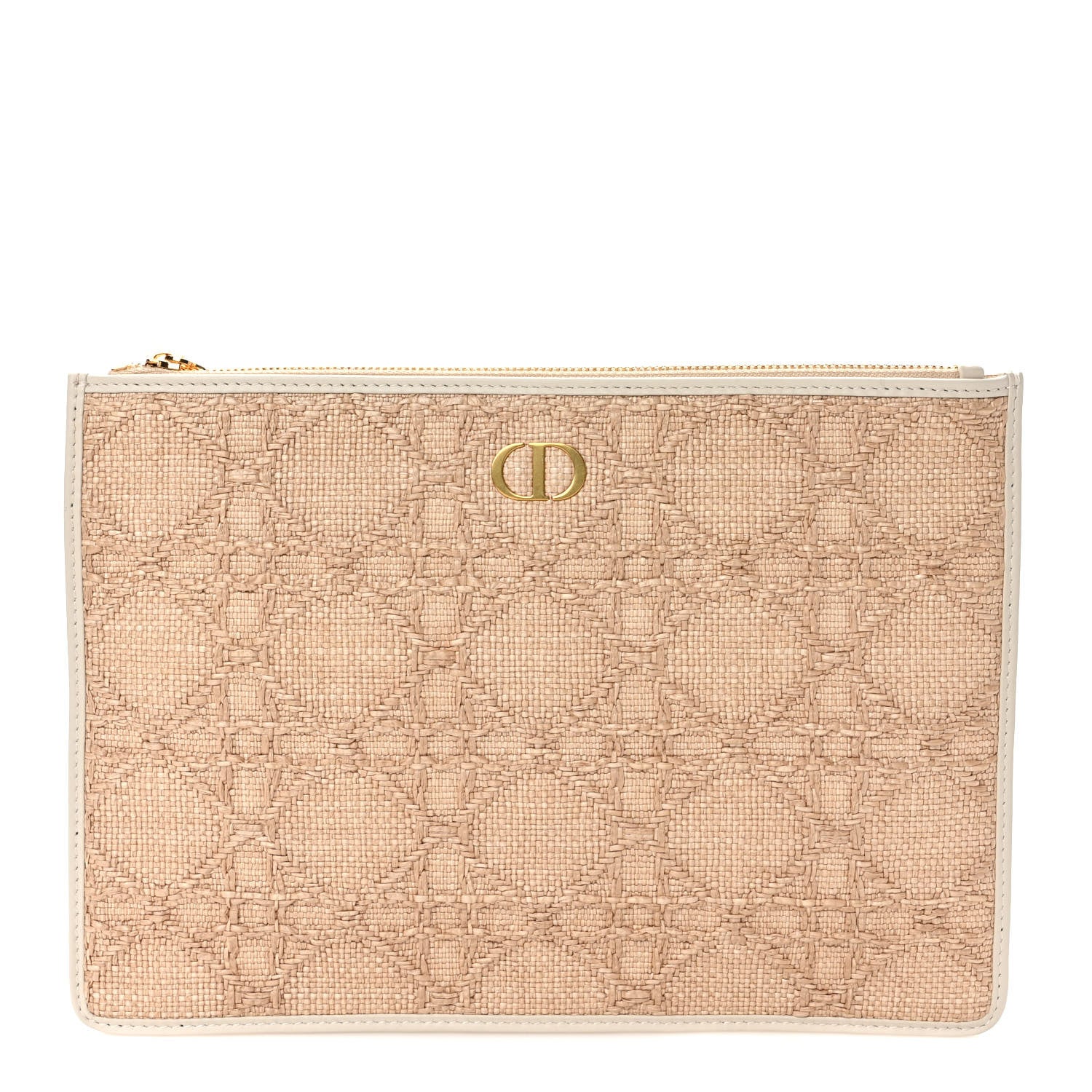 Christian Dior Raffia Cannage Large Caro Daily Zipped Pouch Natural 1 of 6
