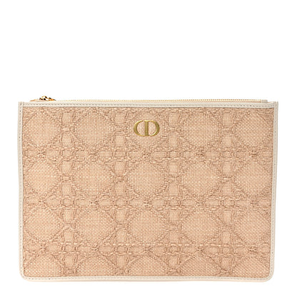 Christian Dior Raffia Cannage Large Caro Daily Zipped Pouch Natural 1 of 6