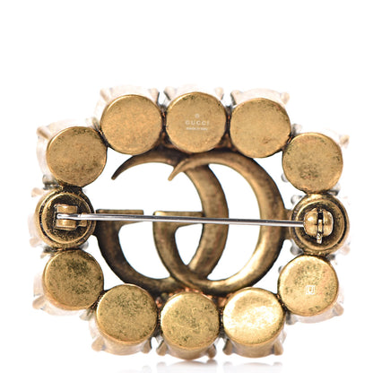 Gucci Metal Crystal Double G Brooch Aged Gold 3 of 5