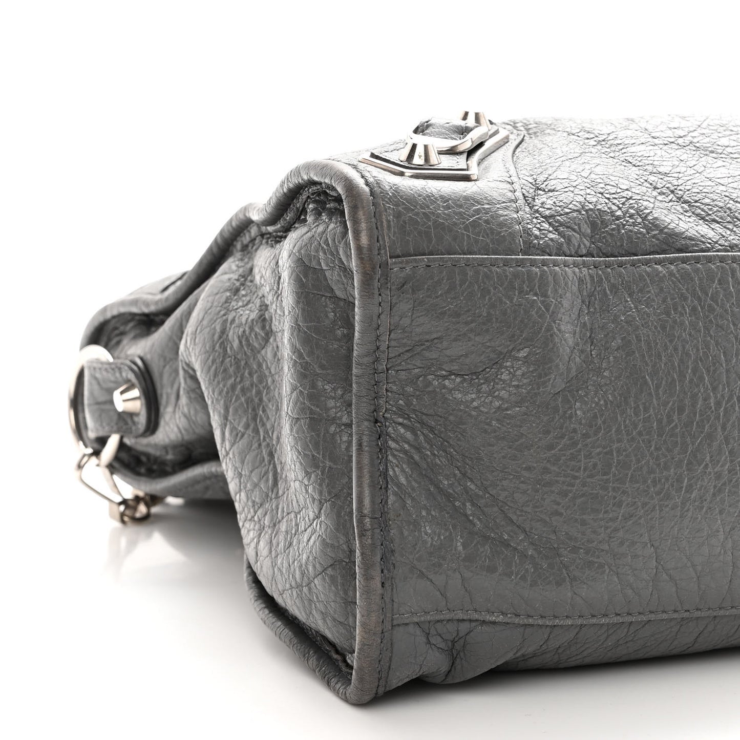 Agneau Silver Metallic Edge Hardware City Gris Cendre