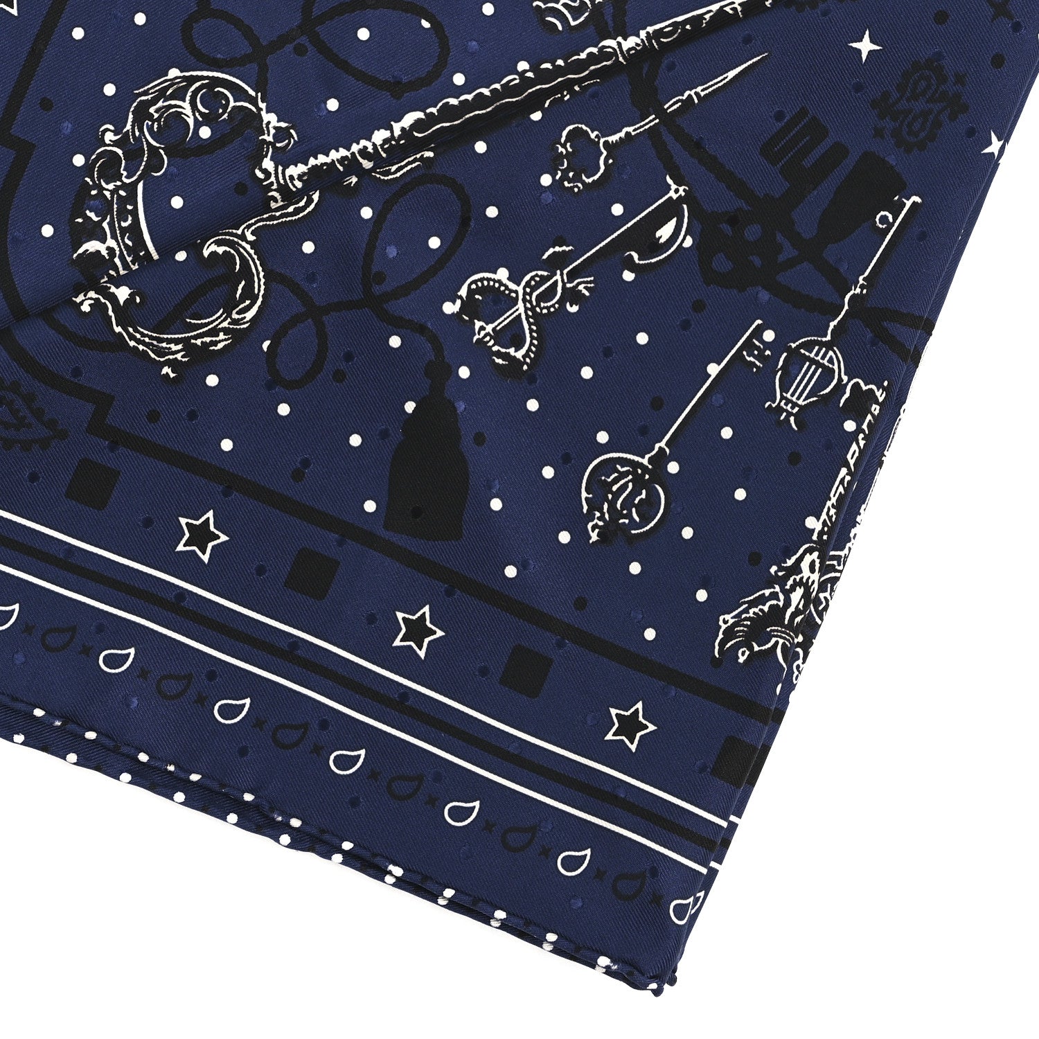 Hermes Silk Les Cles Bandana Scarf Marine Black White 1850912
