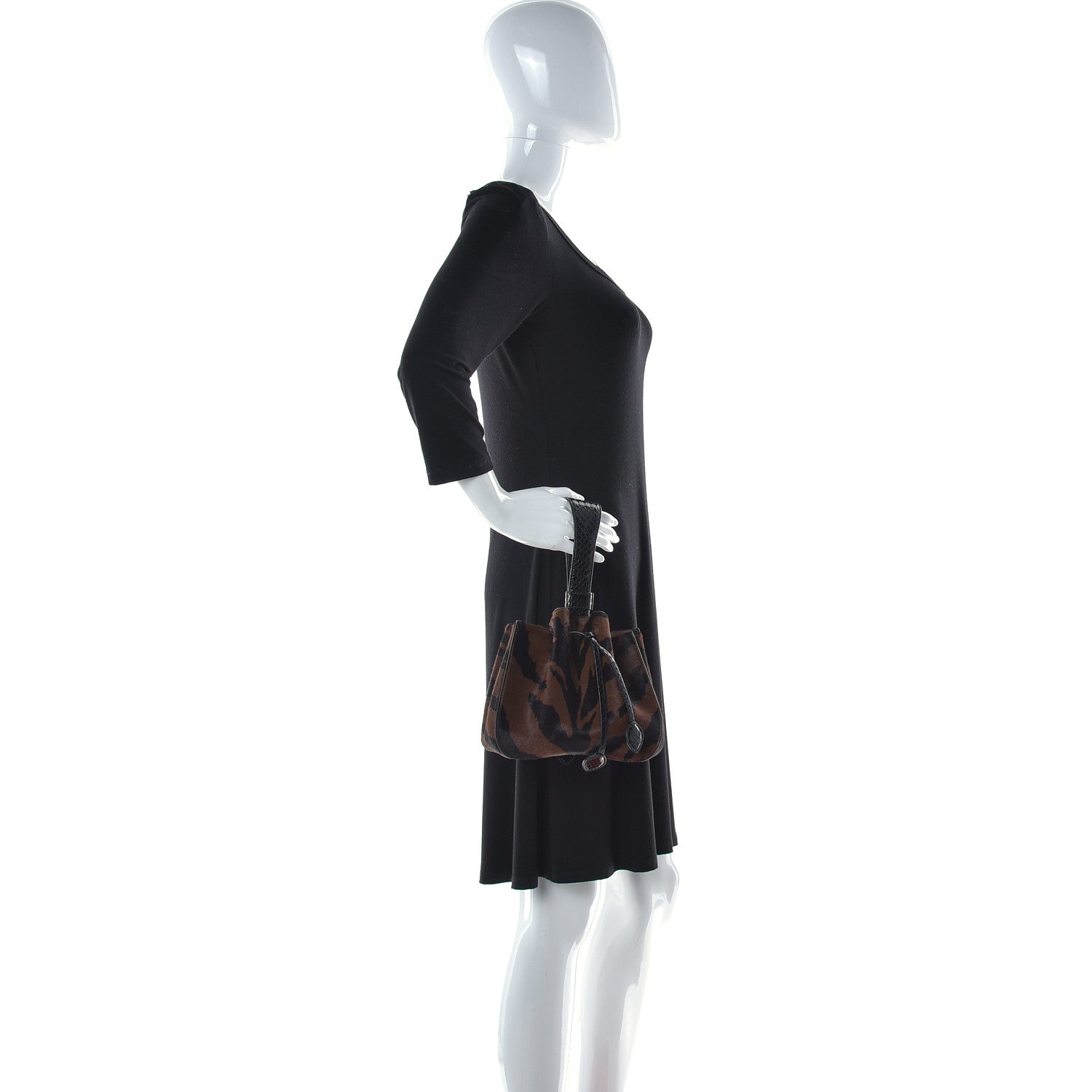 Alaia Calf Hair Bucket Bag Wristlet Brown Black 2 of 10