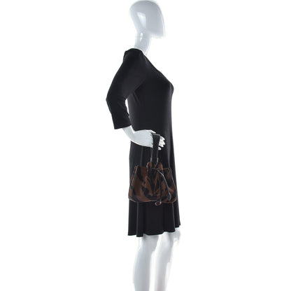 Alaia Calf Hair Bucket Bag Wristlet Brown Black 2 of 10