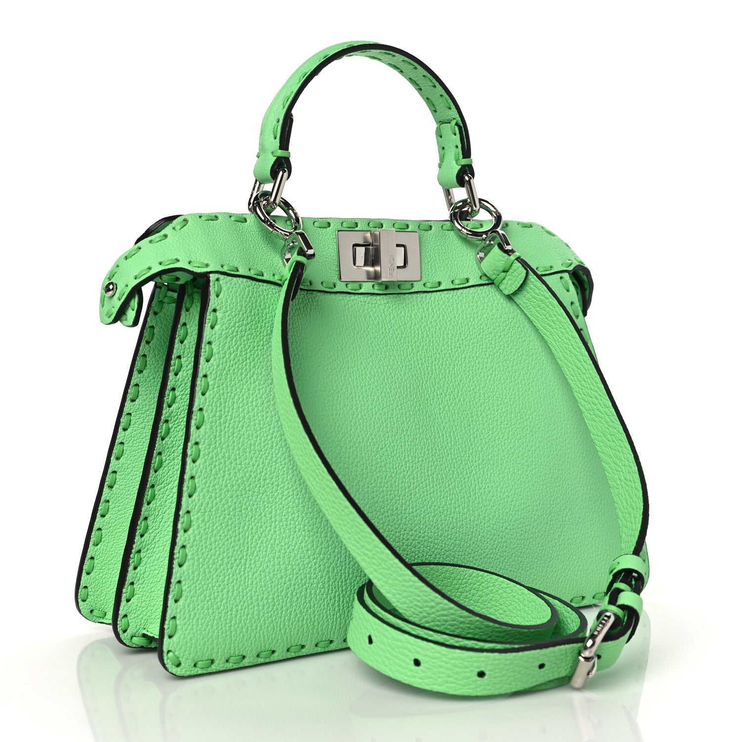 Fendi Cuoio Roma Sellerissima Nappa Sintetica Tape Stitch Small Peekaboo I SEE U Satchel Edamame 3 of 10