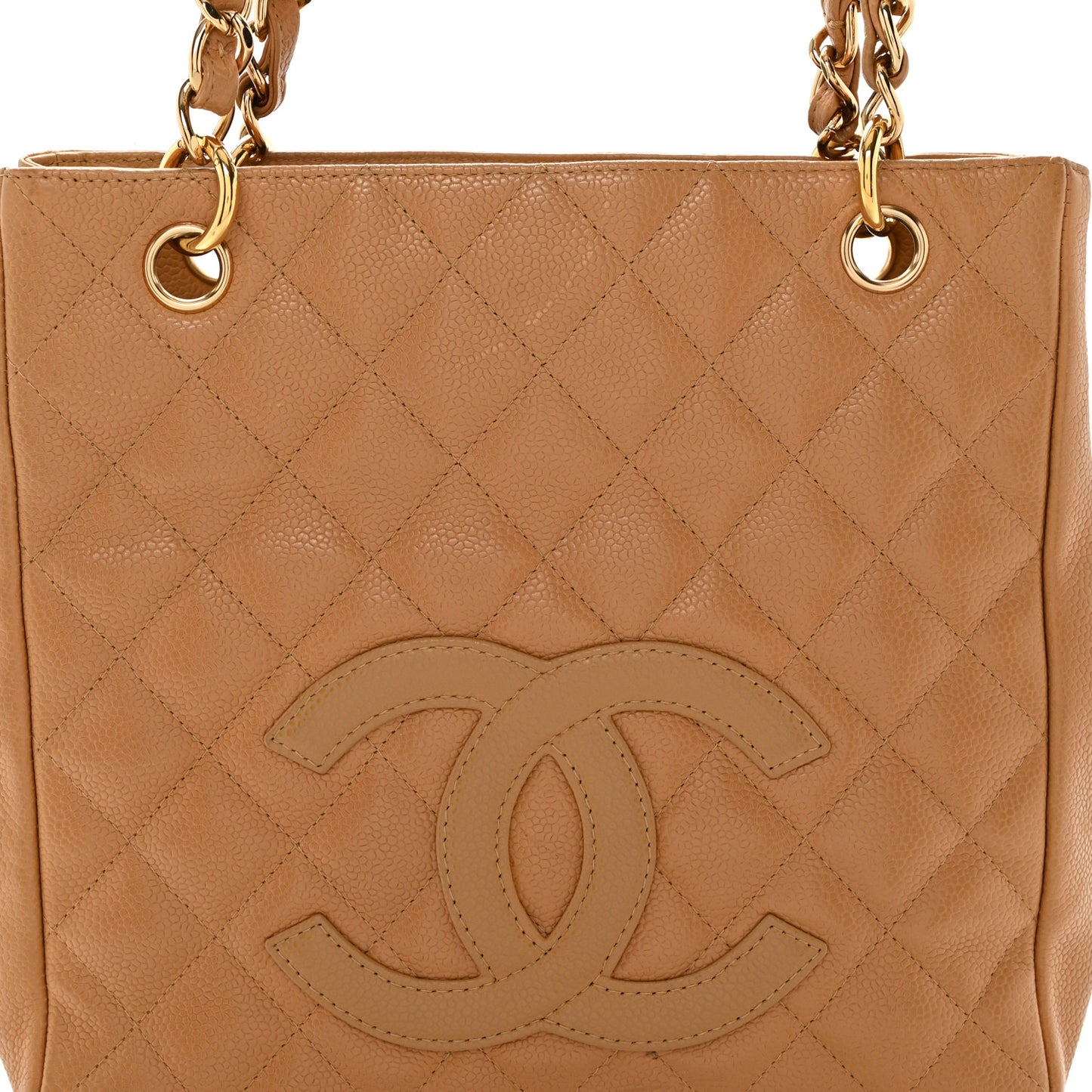 Caviar Quilted Petit Shopping Tote PST Dark Beige
