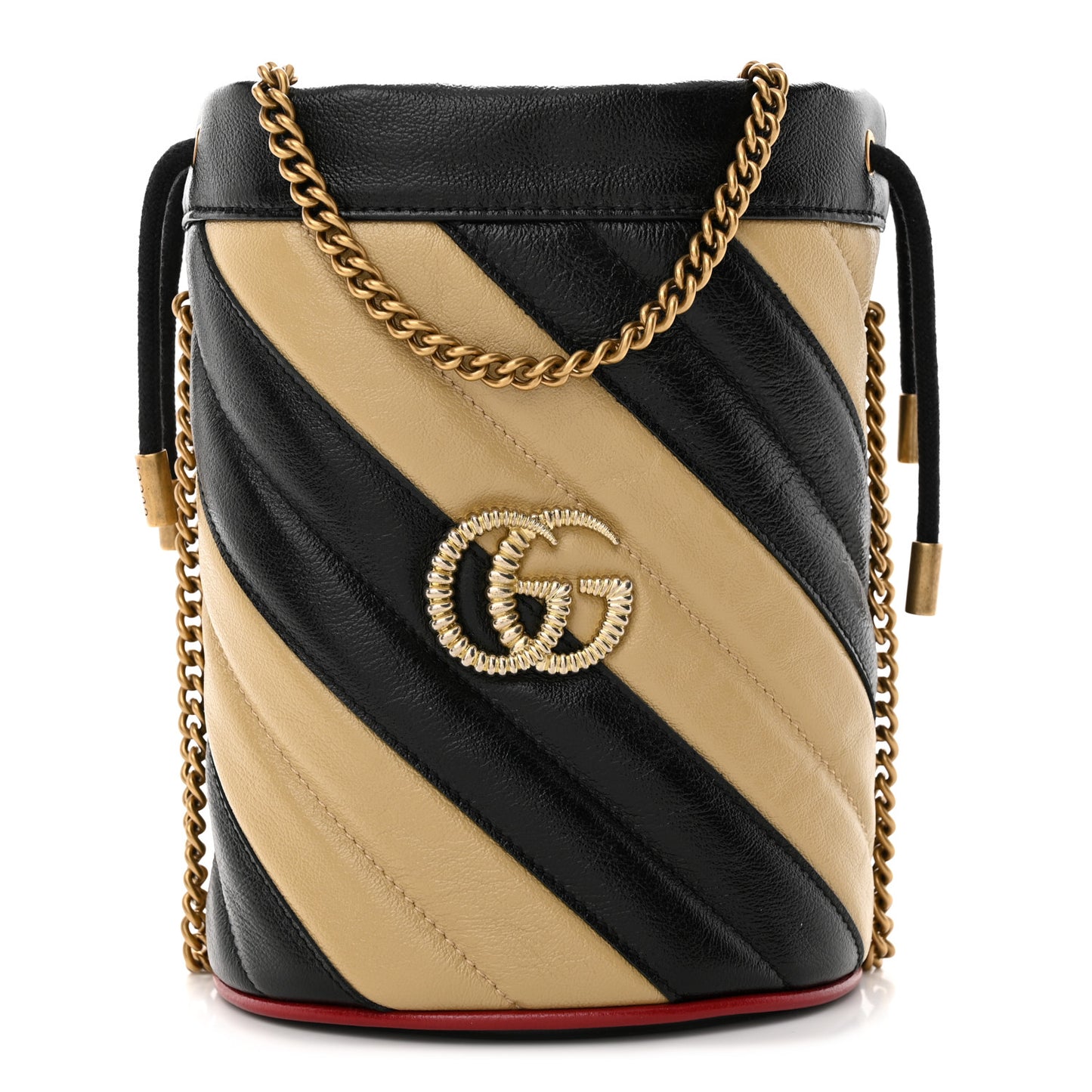 Azalea Calfskin Matelasse Diagonal Patchwork Mini Torchon GG Marmont 2.0 Bucket Bag Black Beige Romantic Cerise