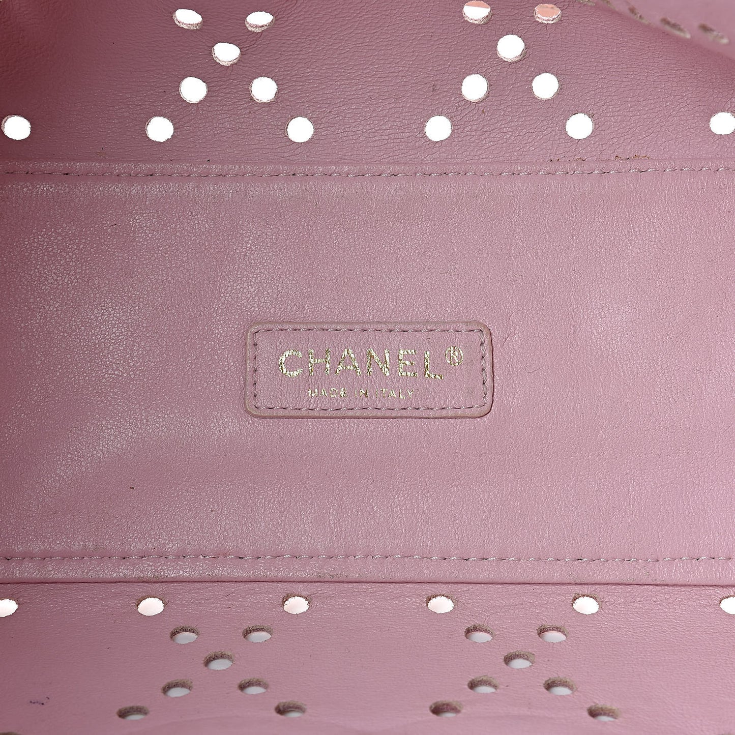 Patent Perforated CC Shopping Tote Beige