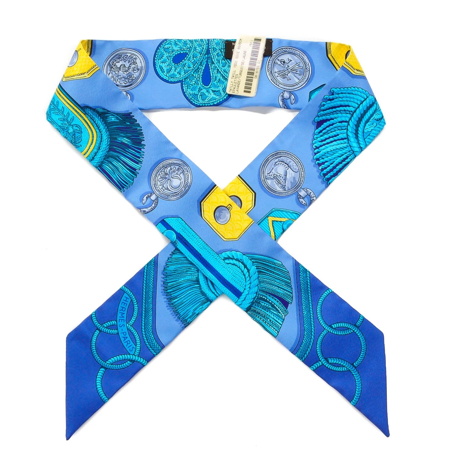 Hermes Silk Epaulettes Twilly Lavande Turquoise Jaune 1 of 7