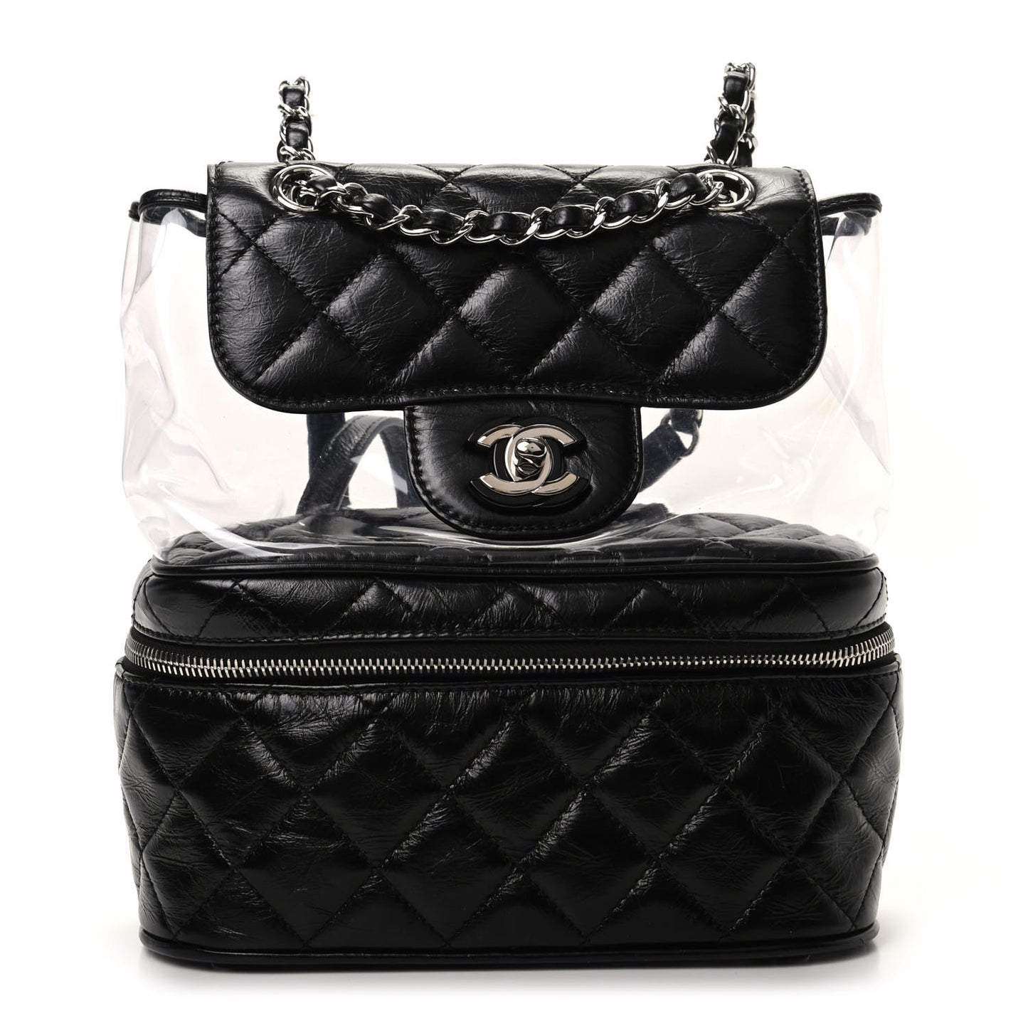 Crumpled Calfskin PVC Quilted Backpack Black