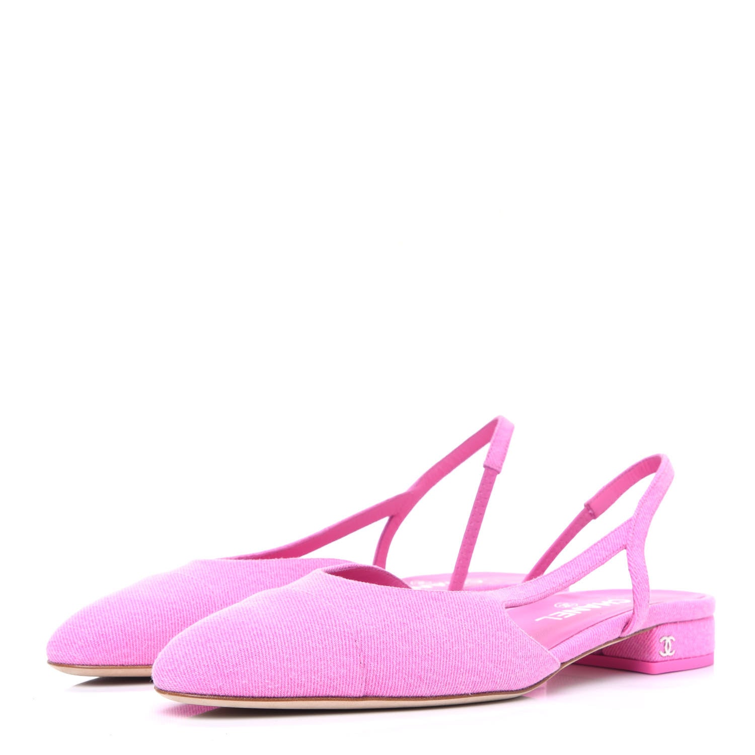 Chanel Denim Cap Toe CC Slingback Flats 40 Neon Pink 3 of 11