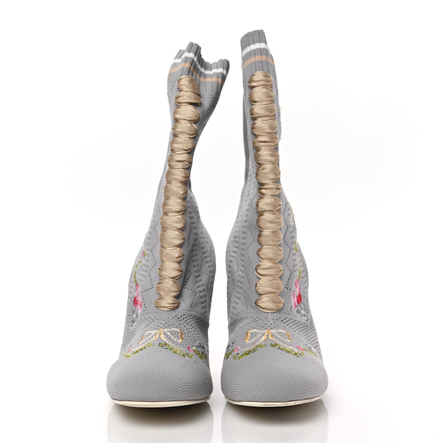 Fendi Stretch Fabric Knit embroidered Sock Openwork Booties 37.5 Grey Multicolor 2 of 6