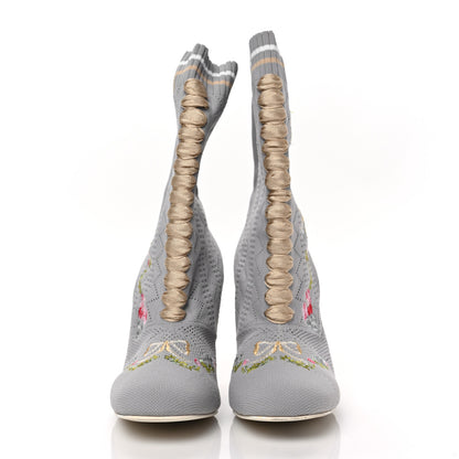 Fendi Stretch Fabric Knit embroidered Sock Openwork Booties 37.5 Grey Multicolor 2 of 6